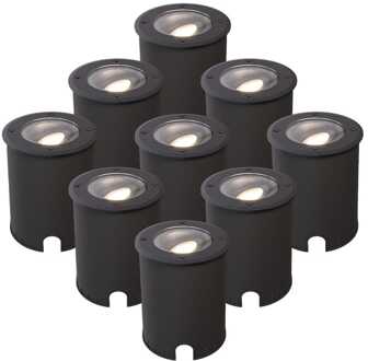 Set van 9 Lilly dimbare LED Grondspot - Kantelbaar - Overrijdbaar - Rond - 4000K neutraal wit - IP67 waterdicht - 3 jaar garantie - Zwart