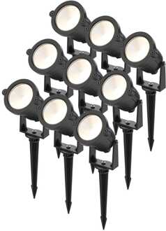 Set van 9 Piton LED Prikspots - 4,9W 425lm - Kantelbaar - 20.000 Branduren - 3000K Warmwit - IP65 Waterdicht - Zwart - 1 Jaar Garantie