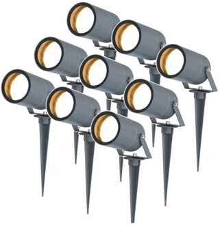 Set van 9 Spikey dimbare LED prikspots - excl. GU10 - Wandspot - IP65 voor binnen en buiten - Grondspies - Antraciet