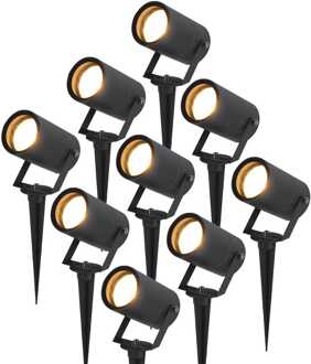 Set van 9 Spikey dimbare LED prikspots - excl. GU10 - Wandspot - IP65 voor binnen en buiten - Grondspies - Zwart