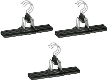 Set van 9 stuks kunststof broekhangers kledinghangers 26 cm - Kledinghangers / kleerhangers - broeken en rokken ophangen Zwart