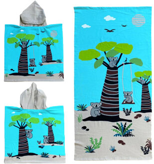 Set van bad cape/poncho met strand/badlaken microvezel - Strandhanddoeken voor kinderen met koalas - Badcapes