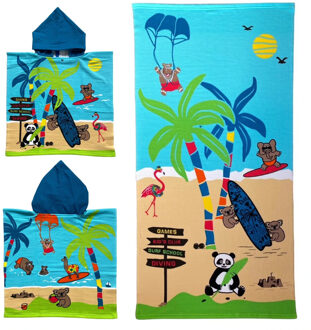 Set van bad cape/poncho met strand/badlaken voor kinderen dieren print microvezel - Badcapes Multikleur