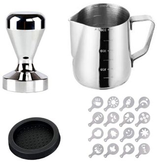Set Van Espresso 51Mm Koffie Tamper Mat Siliconen Rubber Knoeien Hoek Mat Koffiezetapparaat Met 350Ml Melkkan barista Set