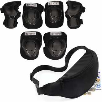 Set van heuptasje/buideltasje zwart 38 cm en valbescherming maat L - 9 tot 10 jaar