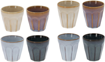 Set van luxe koffiekopjes - espresso en lungo - 8x stuks - gekleurd - porselein - 250 en 90 ml