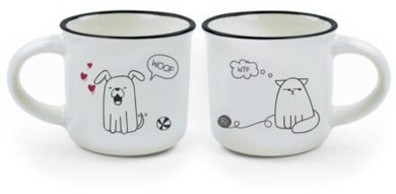 set van twee koffiemokken - hond en kat