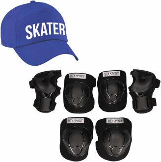 Set van valbescherming voor kinderen maat M / 6 tot 8 jaar met een stoere SKATER pet blauw