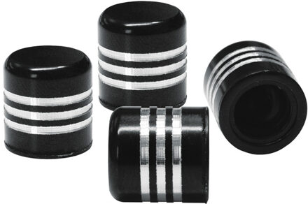 Set ventielkapjes - Zwart + Aluminium Ringen