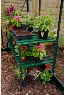 Set Voor Een Aluminium Tafel Met 2 Niveaus Met De Afmetingen 121 X 54 X 76 Cm (b X D X H), In De Kleur Smaragd.