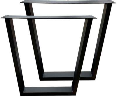 Set zwarte stalen trapezium tafelpoten met plaat 72 cm (koker 10 x 4)