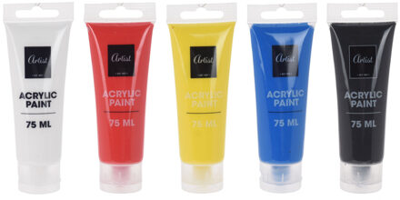 Setje acryl verf tubes 5 kleuren 75 ml Multi