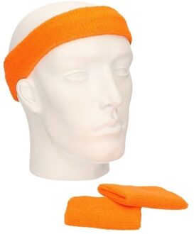 Setje oranje zweetbandjes - Oranje sportdag set pols en hoofd zweetbandjes