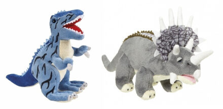 Setje van 2x knuffel dinosaurussen T-rex van 30 cm en Triceratops van 28 cm - Dino cadeau artikelen