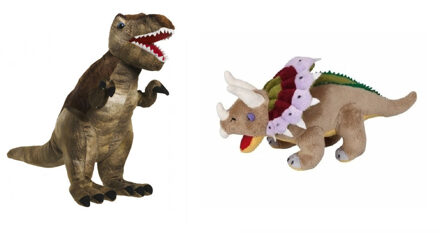 Setje van 2x knuffel dinosaurussen T-rex van 48 cm en Triceratops van 30 cm - Dino cadeau artikelen