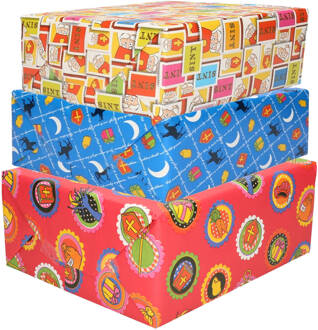 Setje van 6x rollen Sinterklaas inpakpapier/cadeaupapier 2,5 x 0,7 meter 3 soorten prints - Cadeaupapier