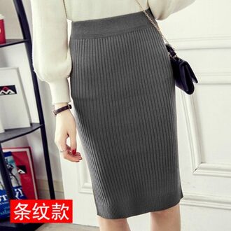 SETWIGG vrouwen Stretch Rib Gebreide Midi Potlood Rokken Elastische Taille Slanke Effen Knielengte Knit Bodycon Rokken Grijs