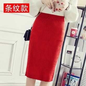 SETWIGG vrouwen Stretch Rib Gebreide Midi Potlood Rokken Elastische Taille Slanke Effen Knielengte Knit Bodycon Rokken Rood