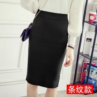 SETWIGG vrouwen Stretch Rib Gebreide Midi Potlood Rokken Elastische Taille Slanke Effen Knielengte Knit Bodycon Rokken zwart