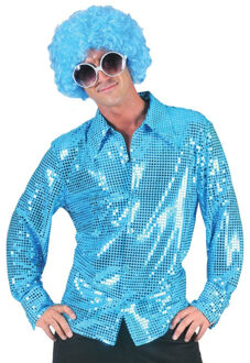 Seventies/eighties disco hemd blauwe pailletten voor heren 56-58 (2XL/3XL) - Carnavalsblouses