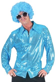 Seventies/eighties disco hemd blauwe pailletten voor heren 56-58 (2XL/3XL) - Carnavalsblouses