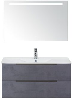 Seville Badmeubelset 100 cm - Beton Antrac Edge Greep - Wastafel Enjoy met Sence Spiegel