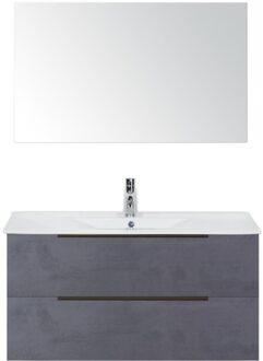 Seville Badmeubelset 100 cm - Beton Antraciet Edge Greep - Wastafel Enjoy met Spiegel