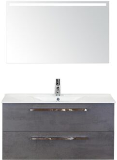 Seville Badmeubelset 100 cm - Beton Antraciet - Keramische Wastafel Wit Enjoy met Sence Spiegel