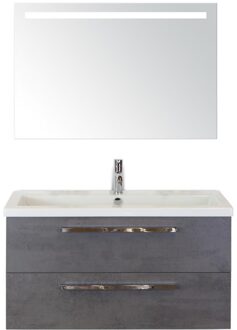 Seville Badmeubelset 100 cm - Beton Antraciet - Wastafel Djazz 1 Kraangat met Sence Spiegel