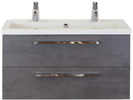 Seville Badmeubelset 100 cm - Beton Antraciet - Wastafel Djazz 2 Kraangaten