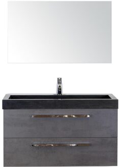 Seville Badmeubelset 100 cm - Beton Antraciet - Wastafel Hardsteen Wit Lucca met Spiegel