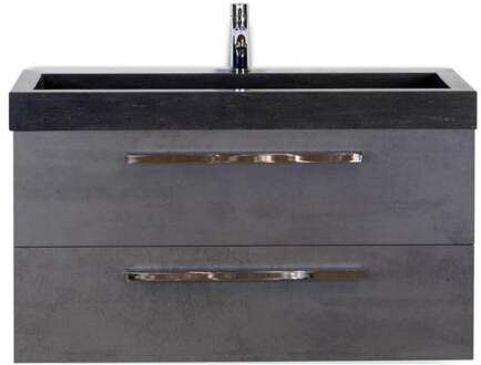 Seville Badmeubelset 100 cm - Beton Antraciet - Wastafel Hardsteen Wit Lucca