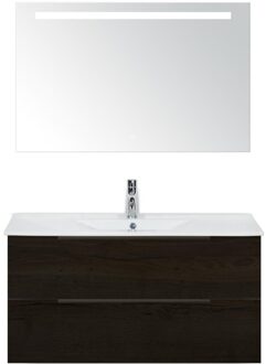 Seville Badmeubelset 100 cm - Black Oak Edge Greep - Wastafel Enjoy met Sence Spiegel