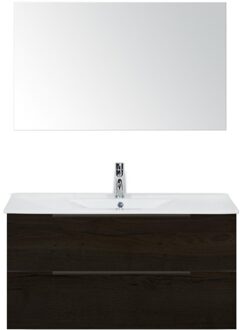 Seville Badmeubelset 100 cm - Black Oak Edge Greep - Wastafel Enjoy met Spiegel