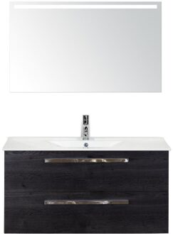 Seville Badmeubelset 100 cm - Black Oak - Keramische Wastafel Wit Enjoy met Sence Spiegel