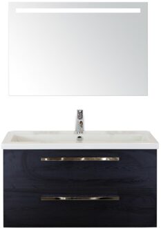 Seville Badmeubelset 100 cm - Black Oak - Wastafel Djazz 1 Kraangat met Sence Spiegel