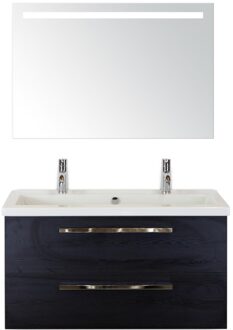 Seville Badmeubelset 100 cm - Black Oak - Wastafel Djazz 2 Kraangaten met Sence Spiegel