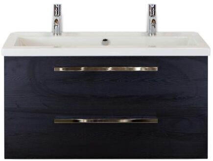 Seville Badmeubelset 100 cm - Black Oak - Wastafel Djazz 2 Kraangaten
