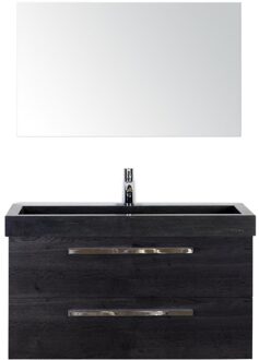 Seville Badmeubelset 100 cm - Black Oak - Wastafel Hardsteen Wit Lucca met Spiegel
