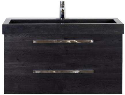 Seville Badmeubelset 100 cm - Black Oak - Wastafel Hardsteen Wit Lucca