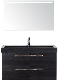 Seville Badmeubelset 100 cm - Black Oak - Wastafel Lucca 1 Kraangat met Sence Spiegel