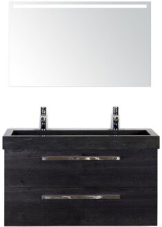 Seville Badmeubelset 100 cm - Black Oak - Wastafel Lucca 2 Kraangaten met Sence Spiegel