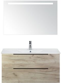 Seville Badmeubelset 100 cm - Craft Oak Edge Greep - Wastafel Enjoy met Sence Spiegel