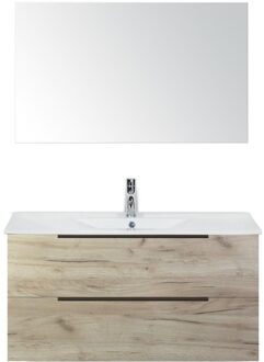 Seville Badmeubelset 100 cm - Craft Oak Edge Greep - Wastafel Enjoy met Spiegel