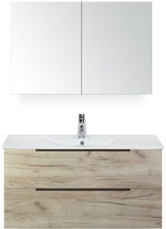 Seville Badmeubelset 100 cm - Craft Oak Edge Greep - Wastafel Enjoy met Spiegelkast