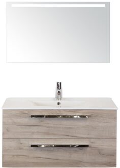 Seville Badmeubelset 100 cm - Craft Oak - Keramische Wastafel Wit Enjoy met Sence Spiegel