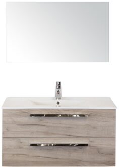 Seville Badmeubelset 100 cm - Craft Oak - Keramische Wastafel Wit Enjoy met Spiegel