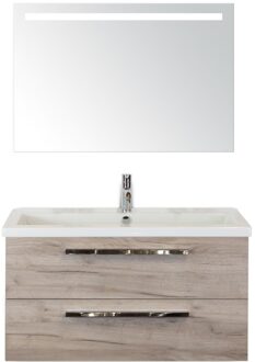 Seville Badmeubelset 100 cm - Craft Oak - Wastafel Djazz 1 Kraangat met Sence Spiegel