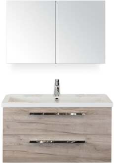 Seville Badmeubelset 100 cm - Craft Oak - Wastafel Djazz 1 Kraangat met Spiegelkast