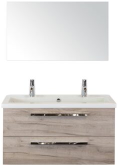 Seville Badmeubelset 100 cm - Craft Oak - Wastafel Djazz 2 Kraangaten met Spiegel